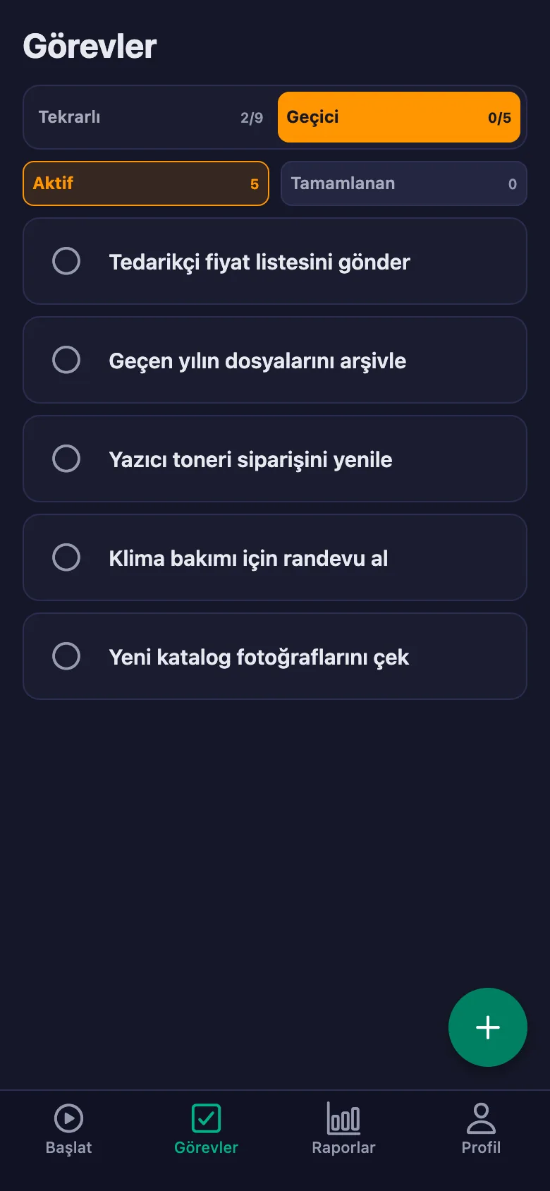 Günlük görevler her gün yeniden açılır.