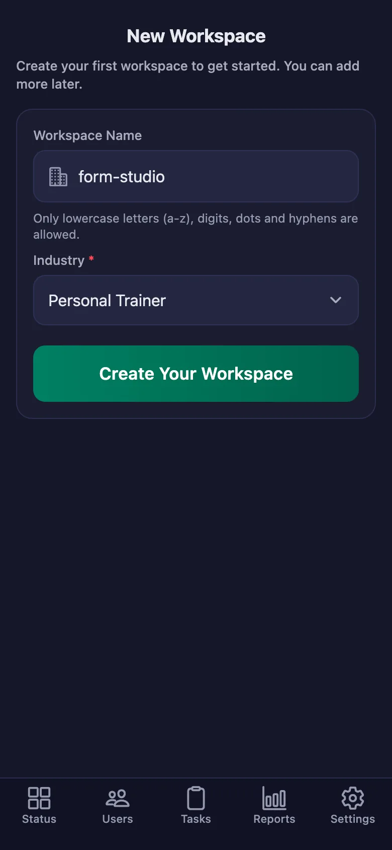 The name you give the workspace is also the code your clients will enter.