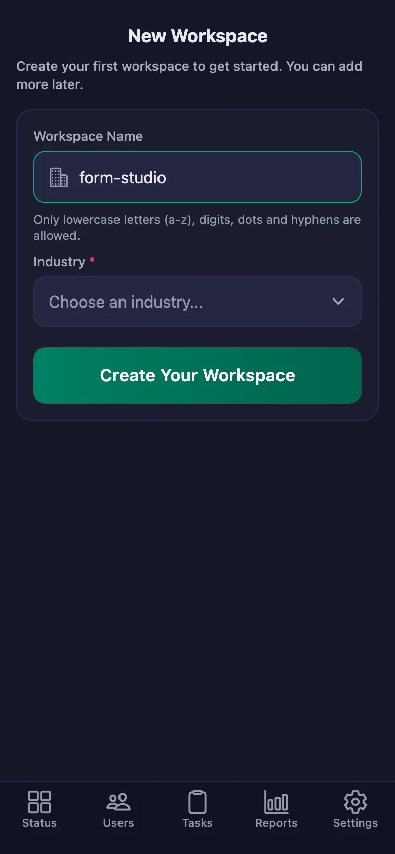 The name you give the workspace is also the code your clients will enter.