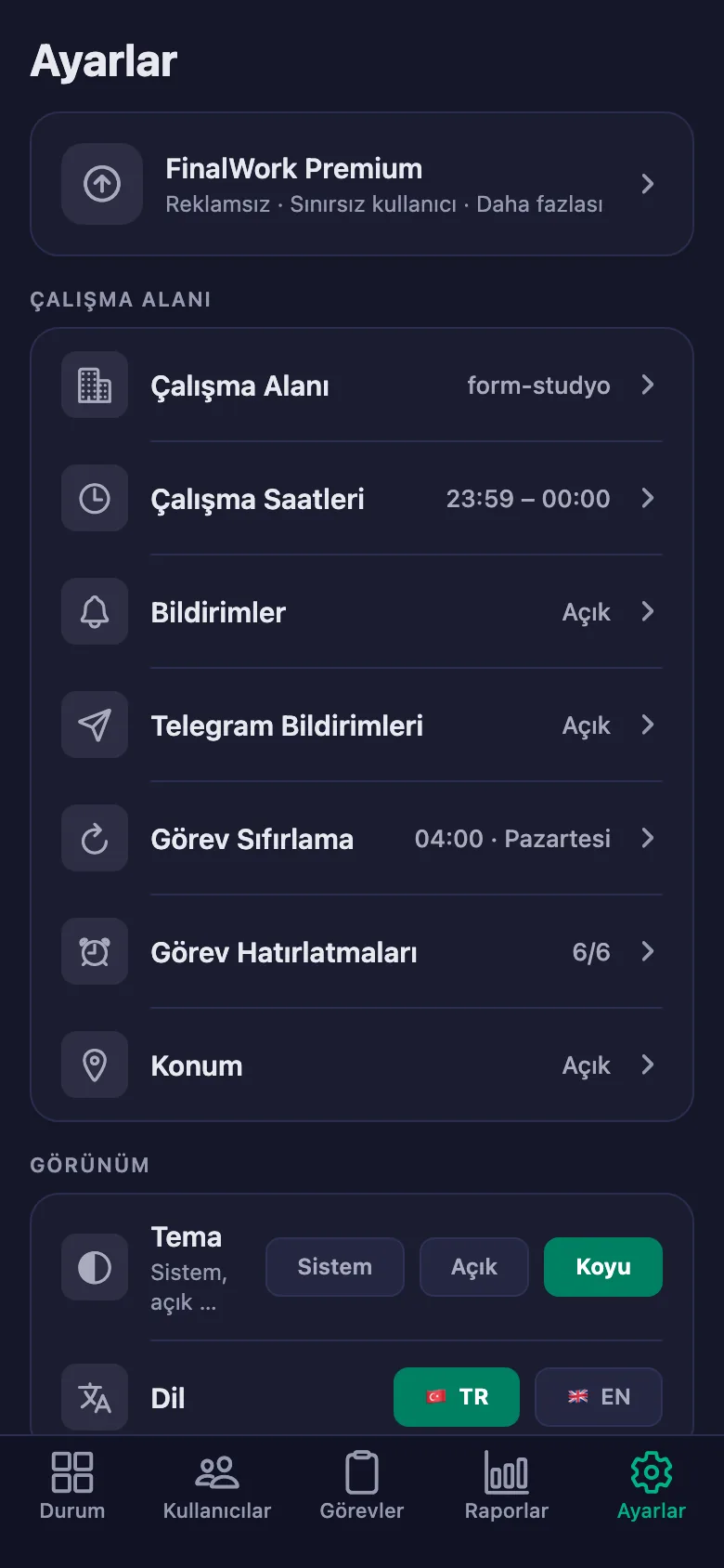 Günlük maddelerin sıfırlanma saatini ve haftalık, aylık günlerini siz seçiyorsunuz.