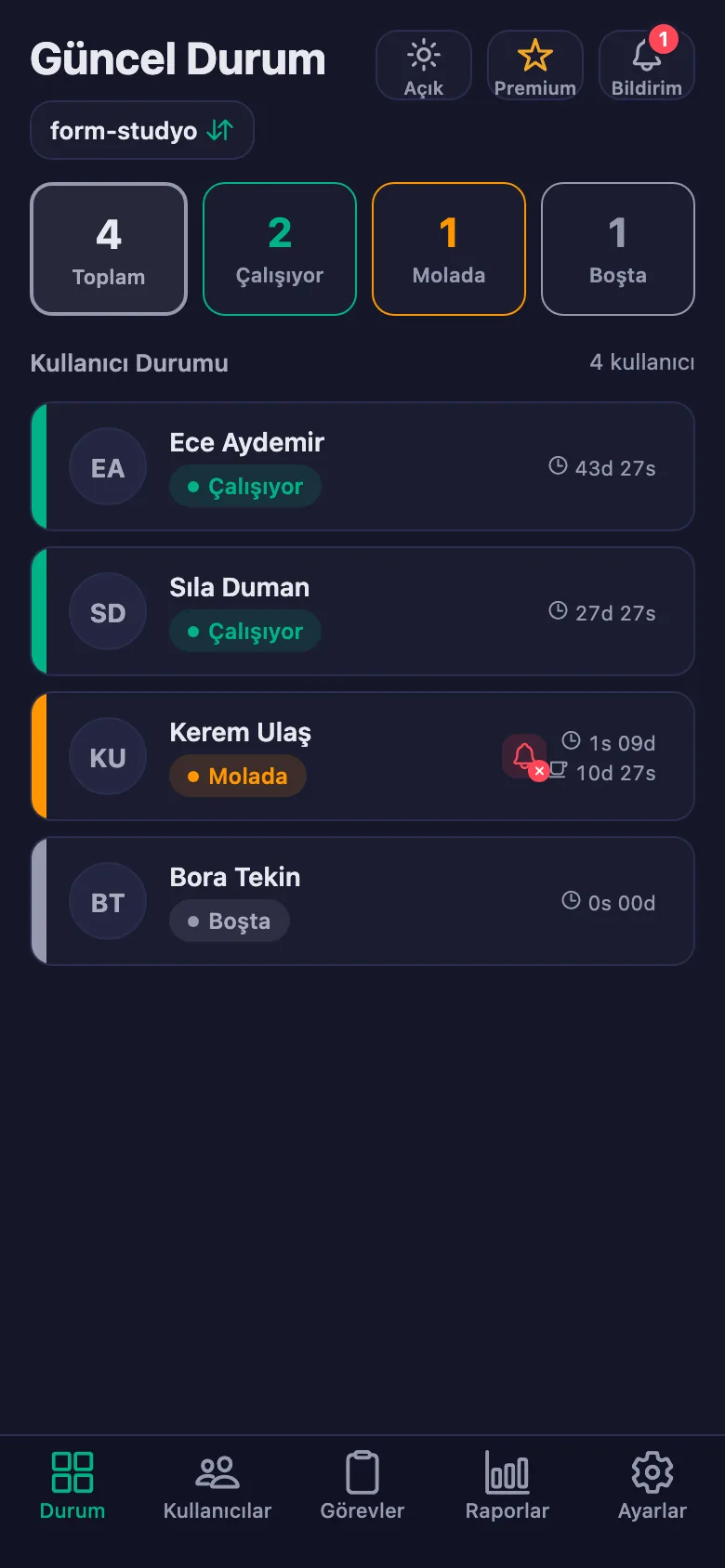 Sayacı çalıştıran sporcuyu ve süresini canlı görüyorsunuz.