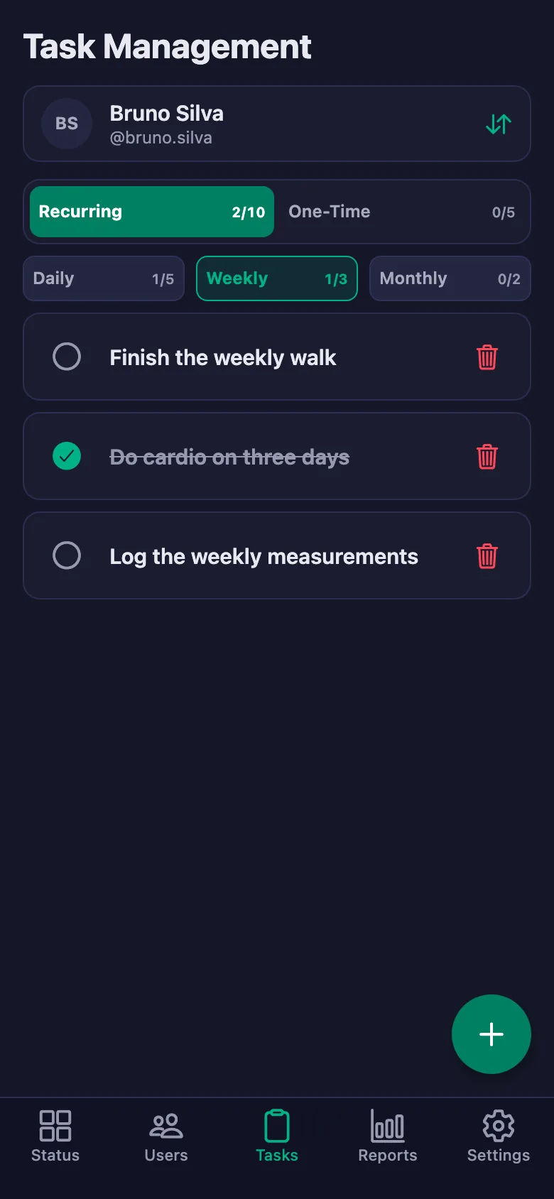 You add the programme one item at a time, and see your client's note in the same place.