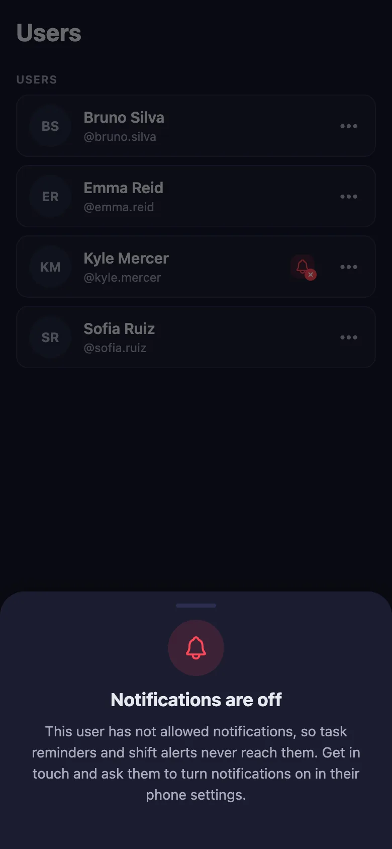 Reminders depend on notification permission; you can see who hasn't given it.