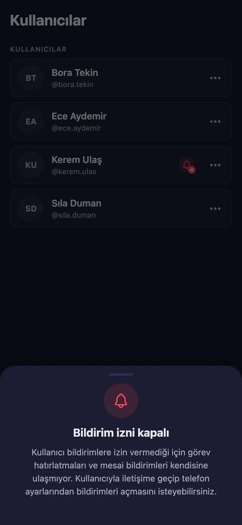 Hatırlatmanın ulaşması bildirim iznine bağlı; vermeyeni listede görüyorsunuz.
