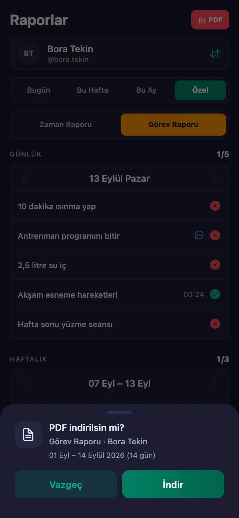 Gün, hafta, ay ya da kendi seçtiğiniz tarih aralığı.