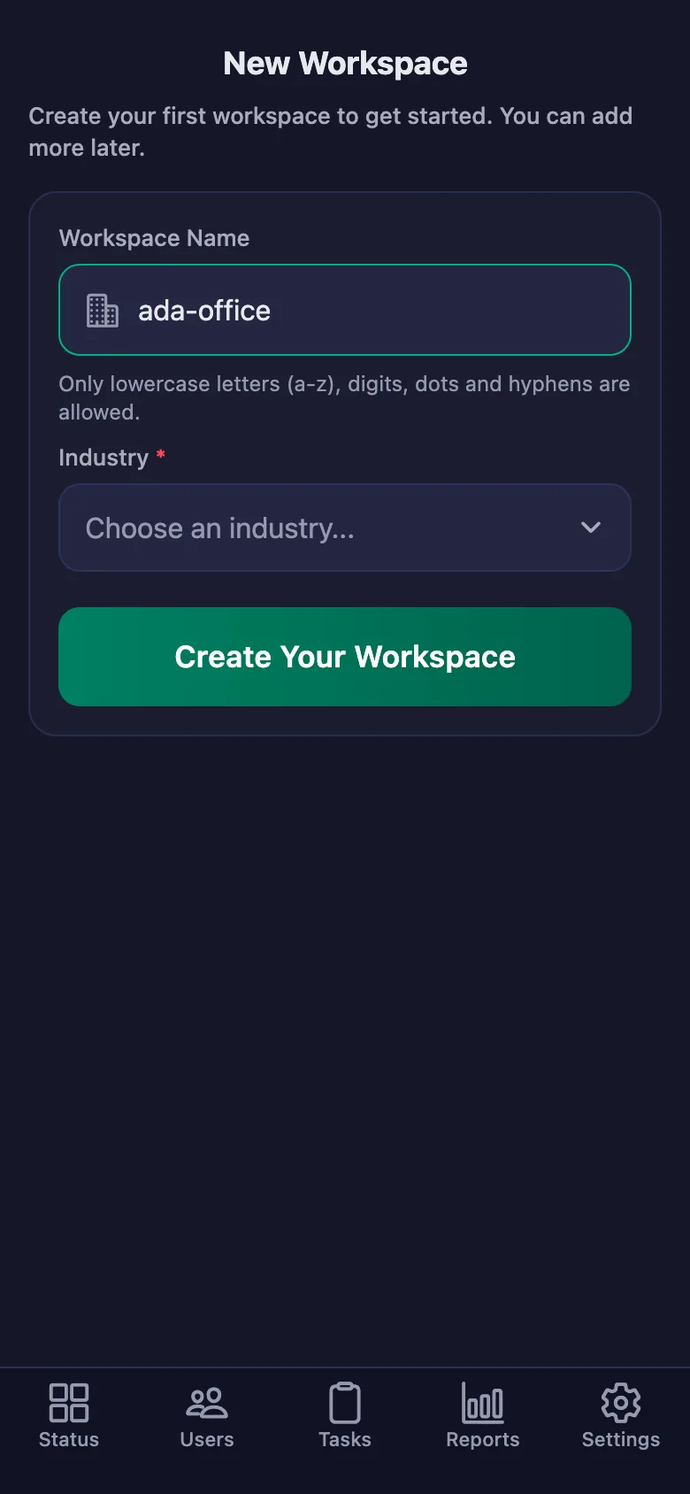 The name you give the workspace is also the code your team will enter.