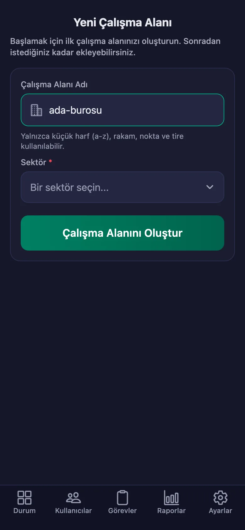 Alana verdiğiniz ad, ekibin gireceği kodun da kendisi.