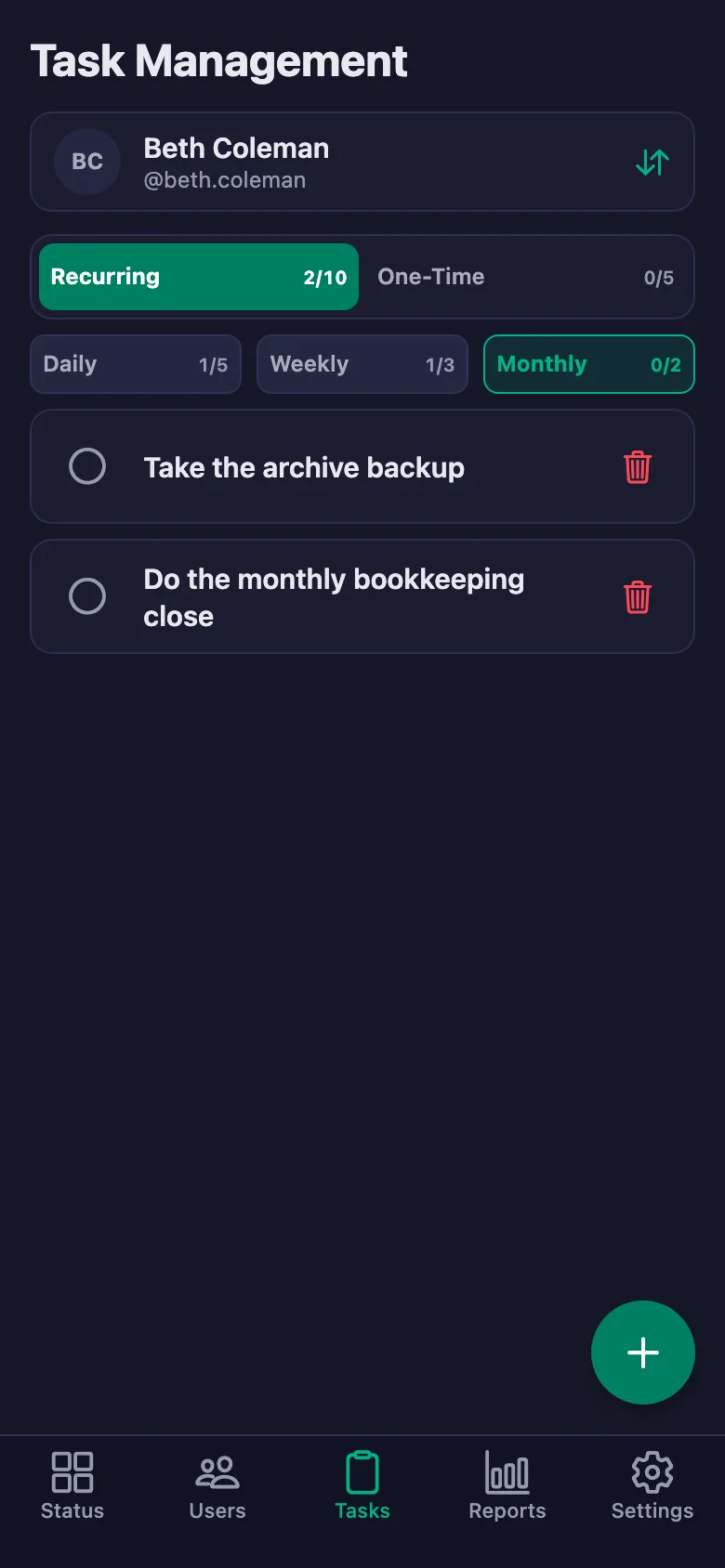 You add the daily jobs one by one, and see your team's note in the same place.