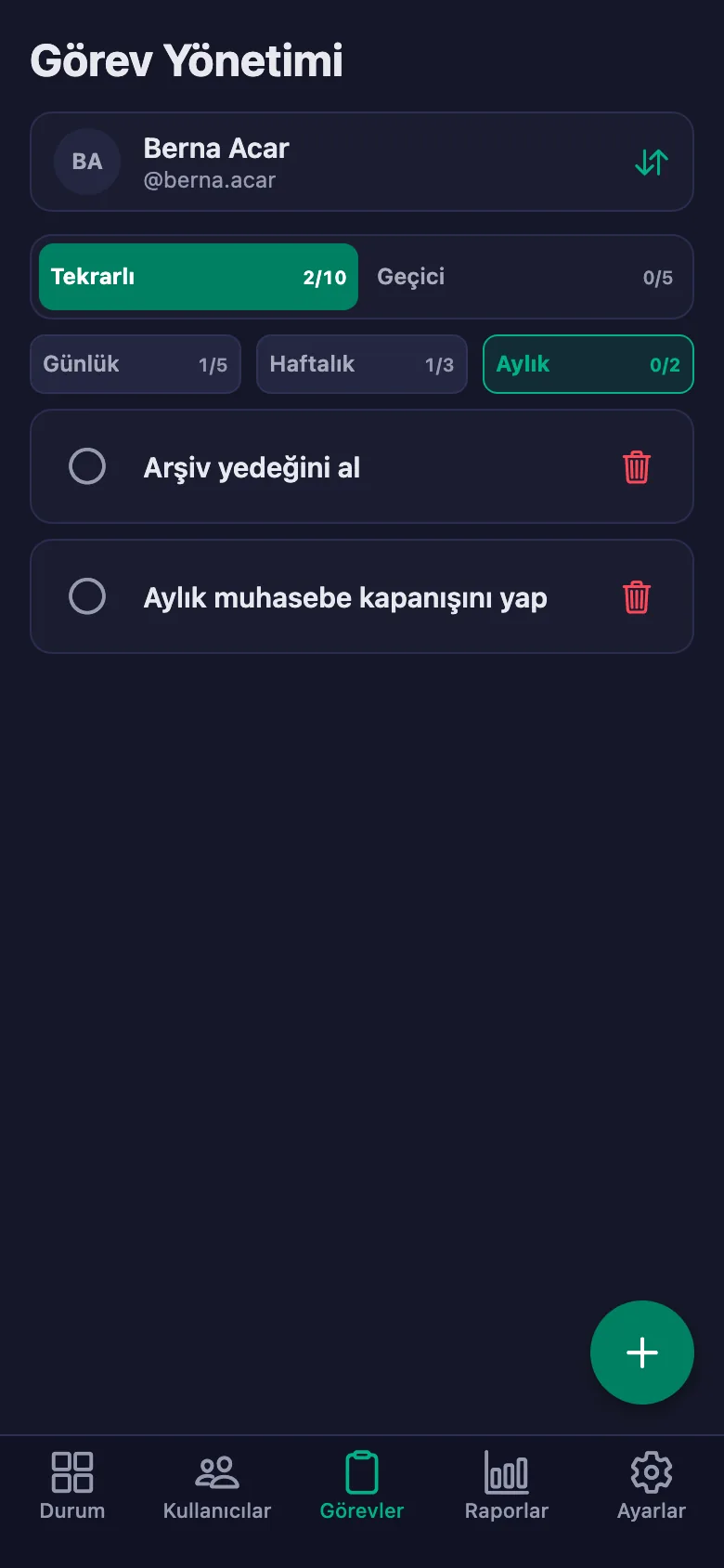Günlük işleri madde madde ekliyor, ekibin yazdığı notu aynı yerde görüyorsunuz.