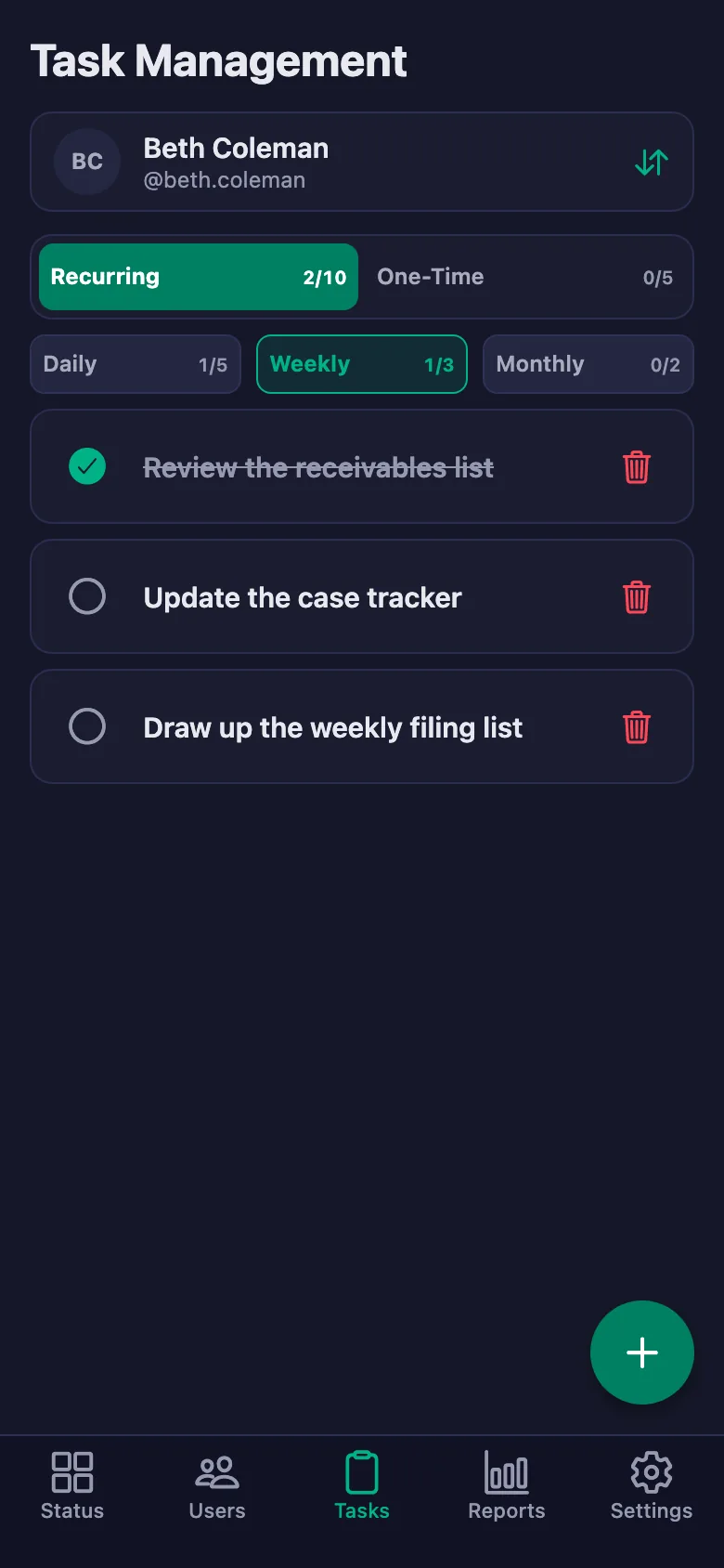 You add the daily jobs one by one, and see your team's note in the same place.