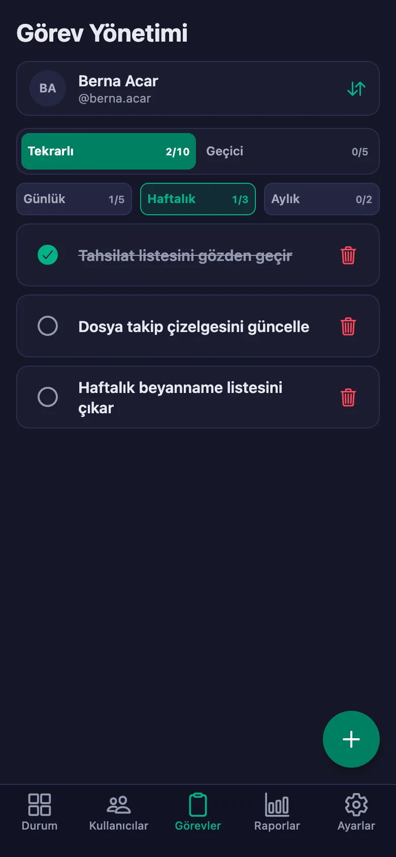 Günlük işleri madde madde ekliyor, ekibin yazdığı notu aynı yerde görüyorsunuz.