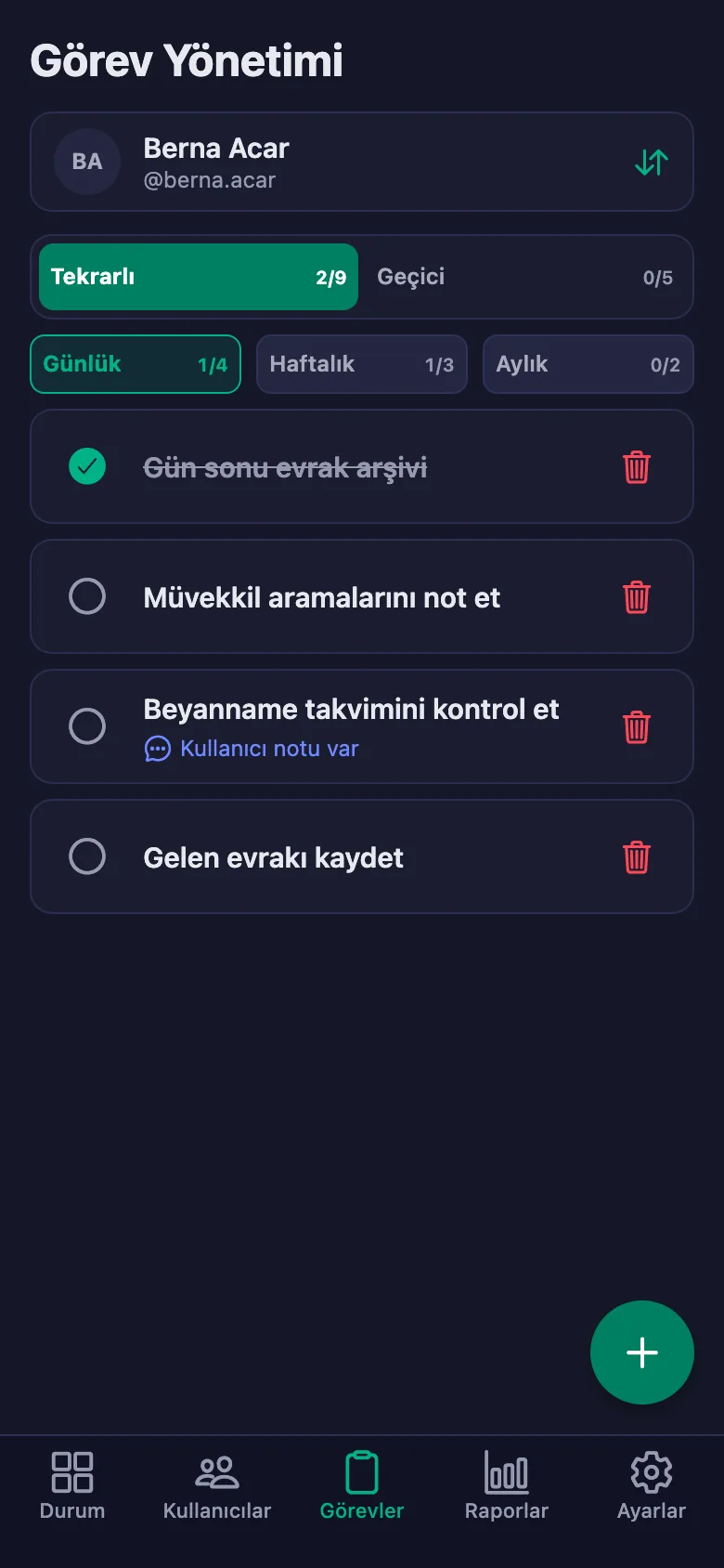 Günlük işleri madde madde ekliyor, ekibin yazdığı notu aynı yerde görüyorsunuz.