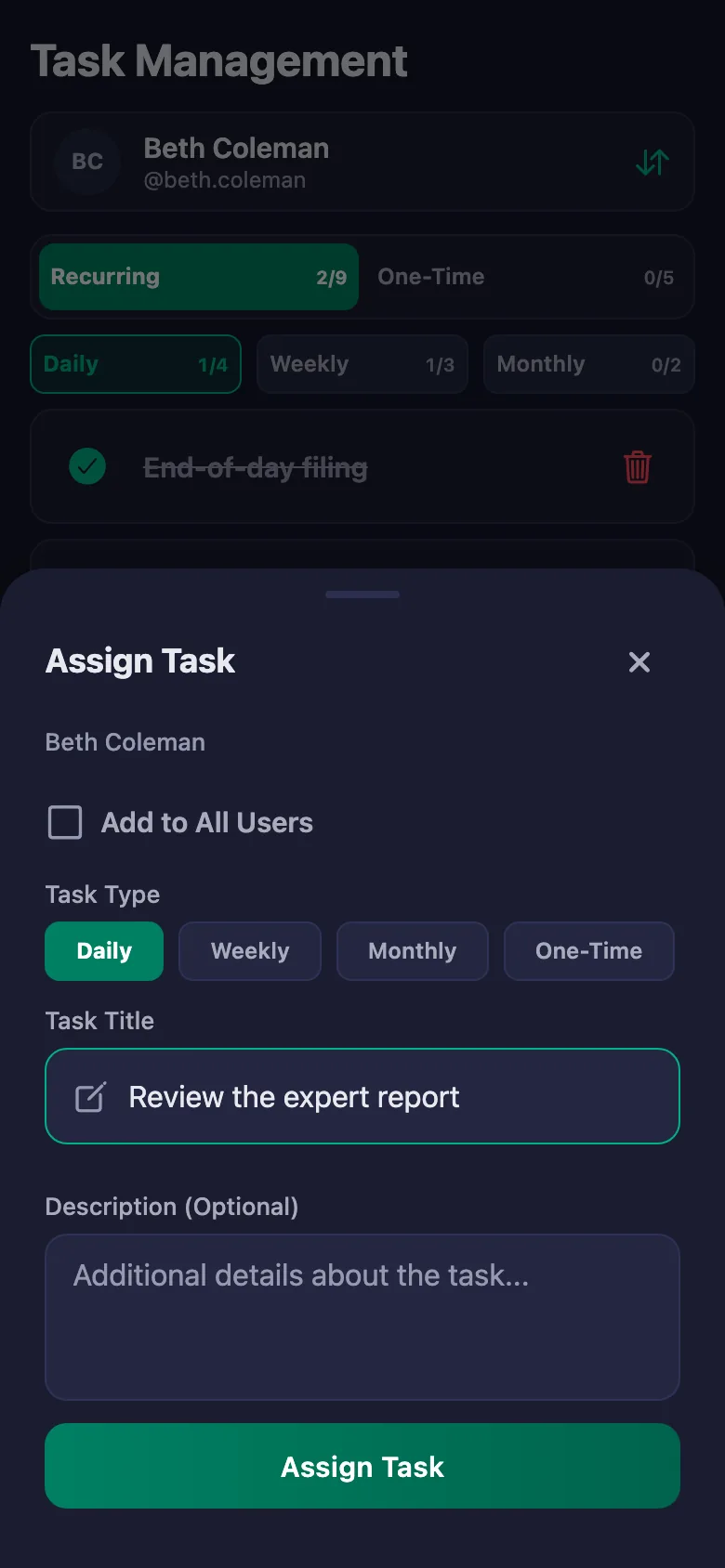 You add the daily jobs one by one, and see your team's note in the same place.