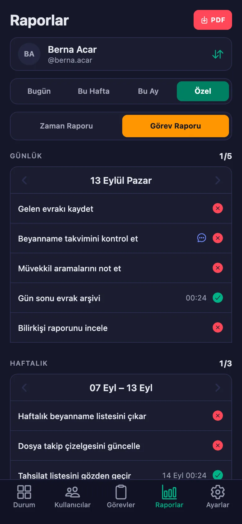Gün, hafta, ay ya da kendi seçtiğiniz tarih aralığı.