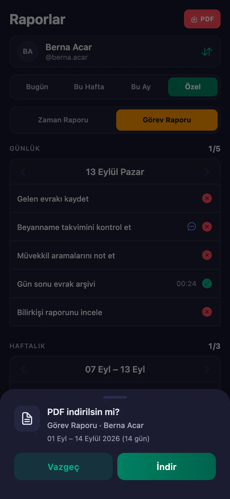 Gün, hafta, ay ya da kendi seçtiğiniz tarih aralığı.