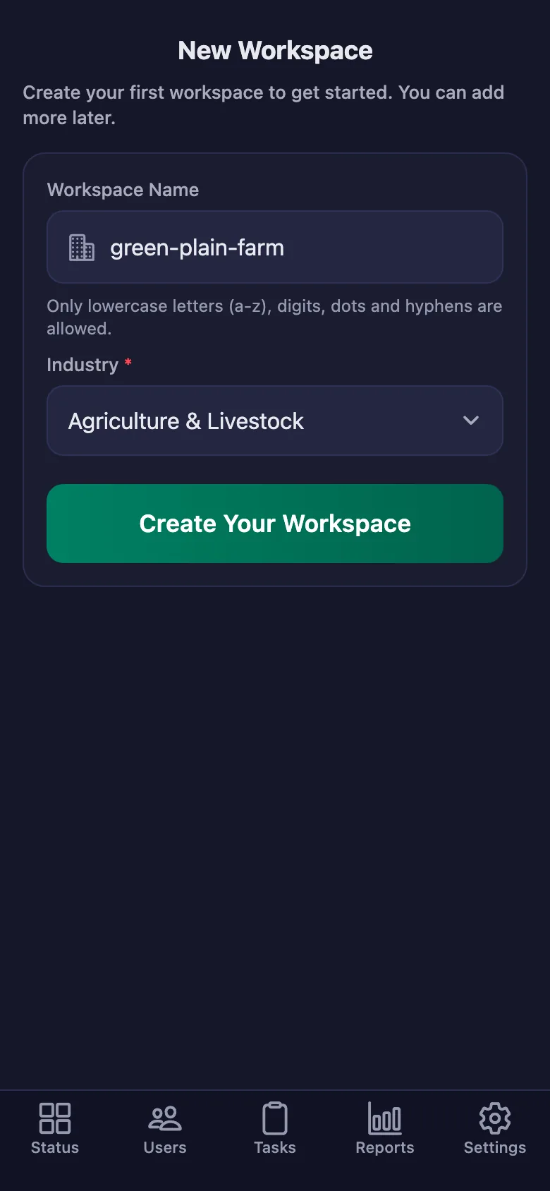 The name you give the workspace is also the code your crew will enter.