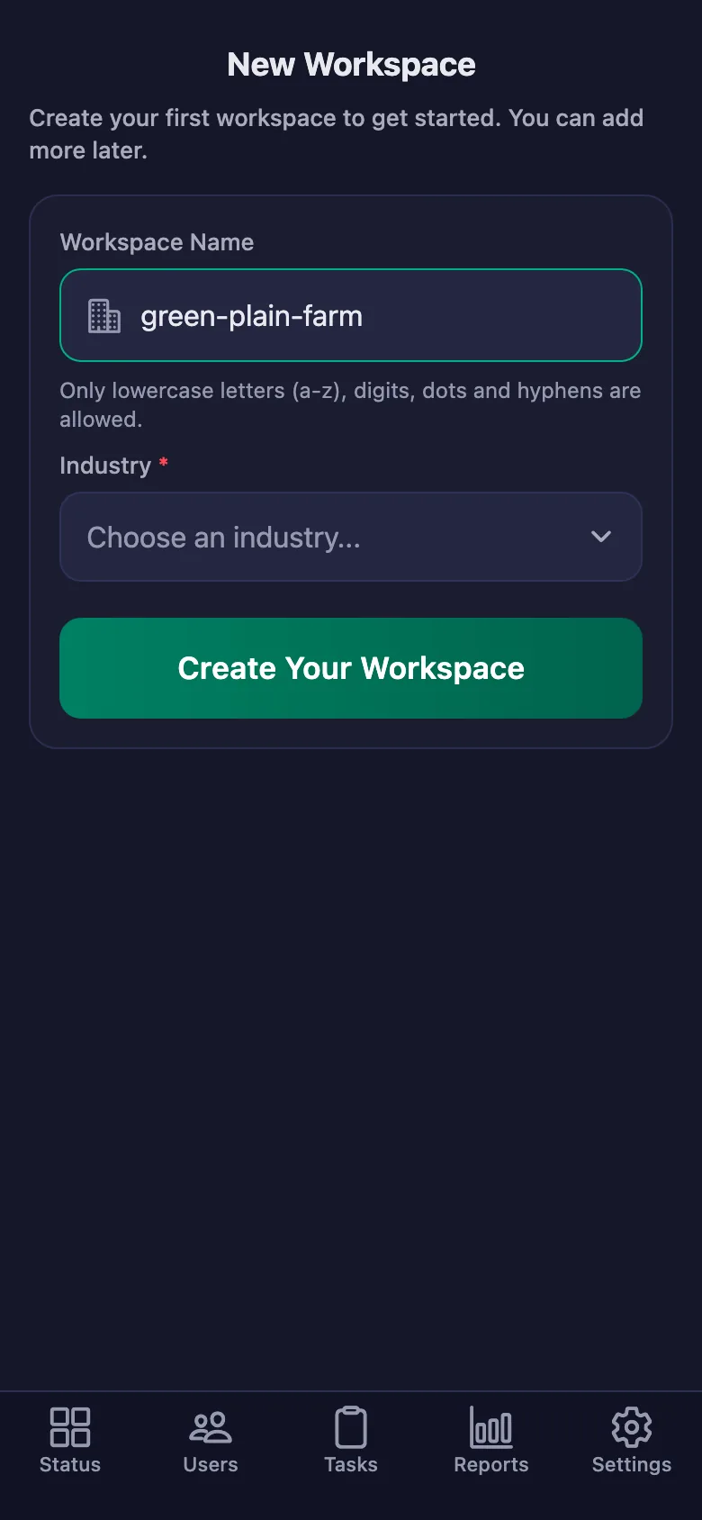 The name you give the workspace is also the code your crew will enter.