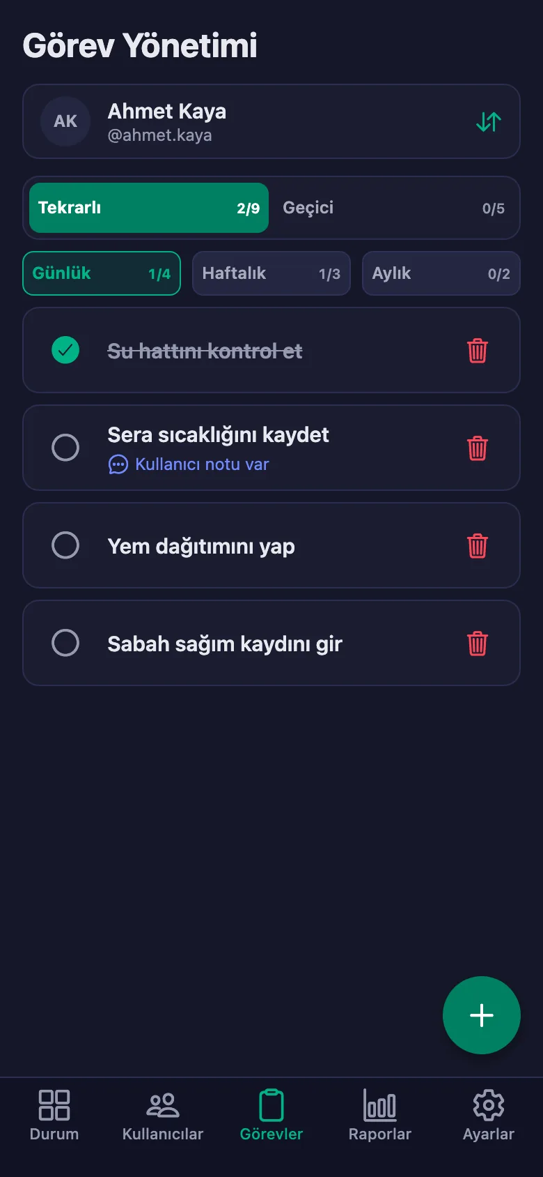 Günlük kayıtları madde madde ekliyor, ekibin yazdığı notu aynı yerde görüyorsunuz.