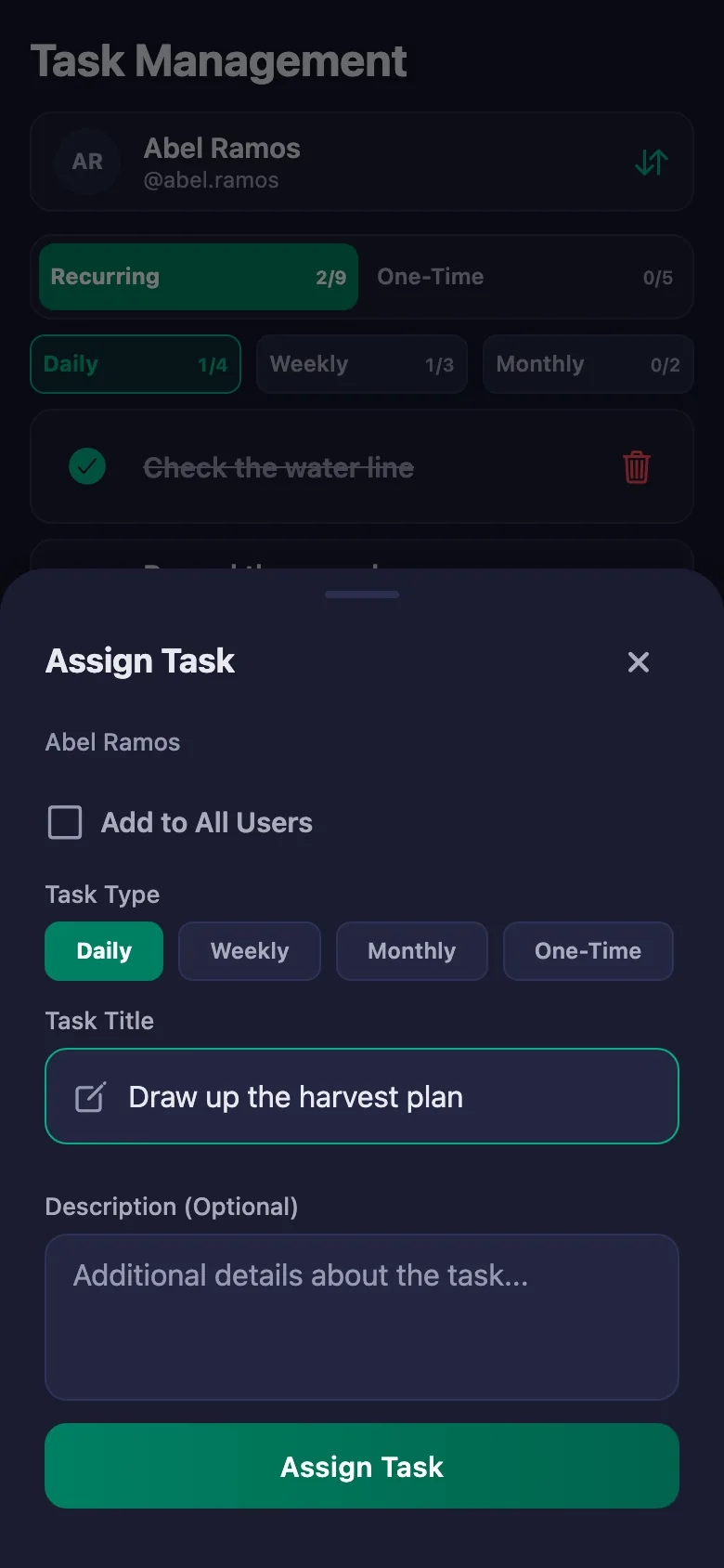 You add the daily records one by one, and see your crew's note in the same place.