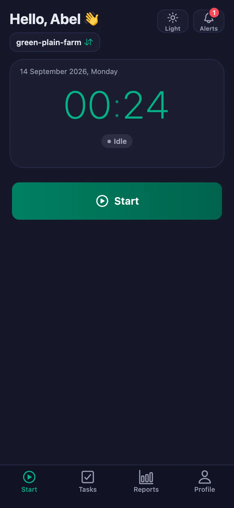 One tap; the timer starts running second by second.