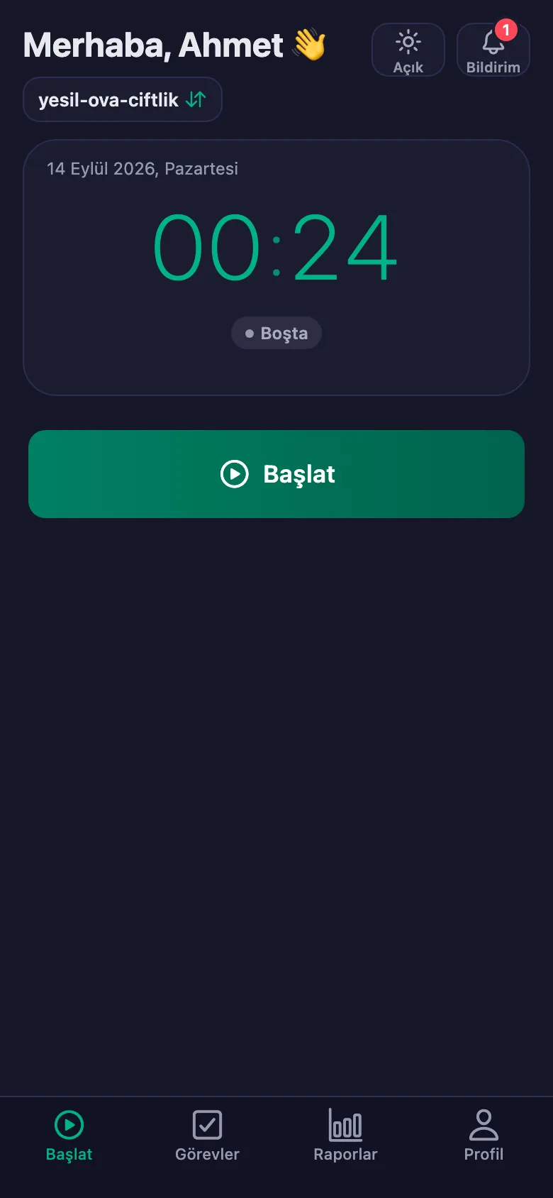 Tek dokunuş; süre saniye saniye işlemeye başlıyor.