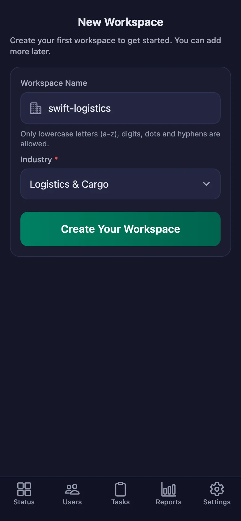 The name you give the workspace is also the code your team will enter.