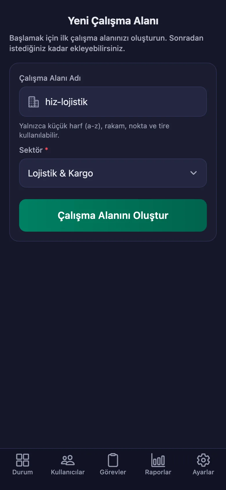 Alana verdiğiniz ad, ekibin gireceği kodun da kendisi.