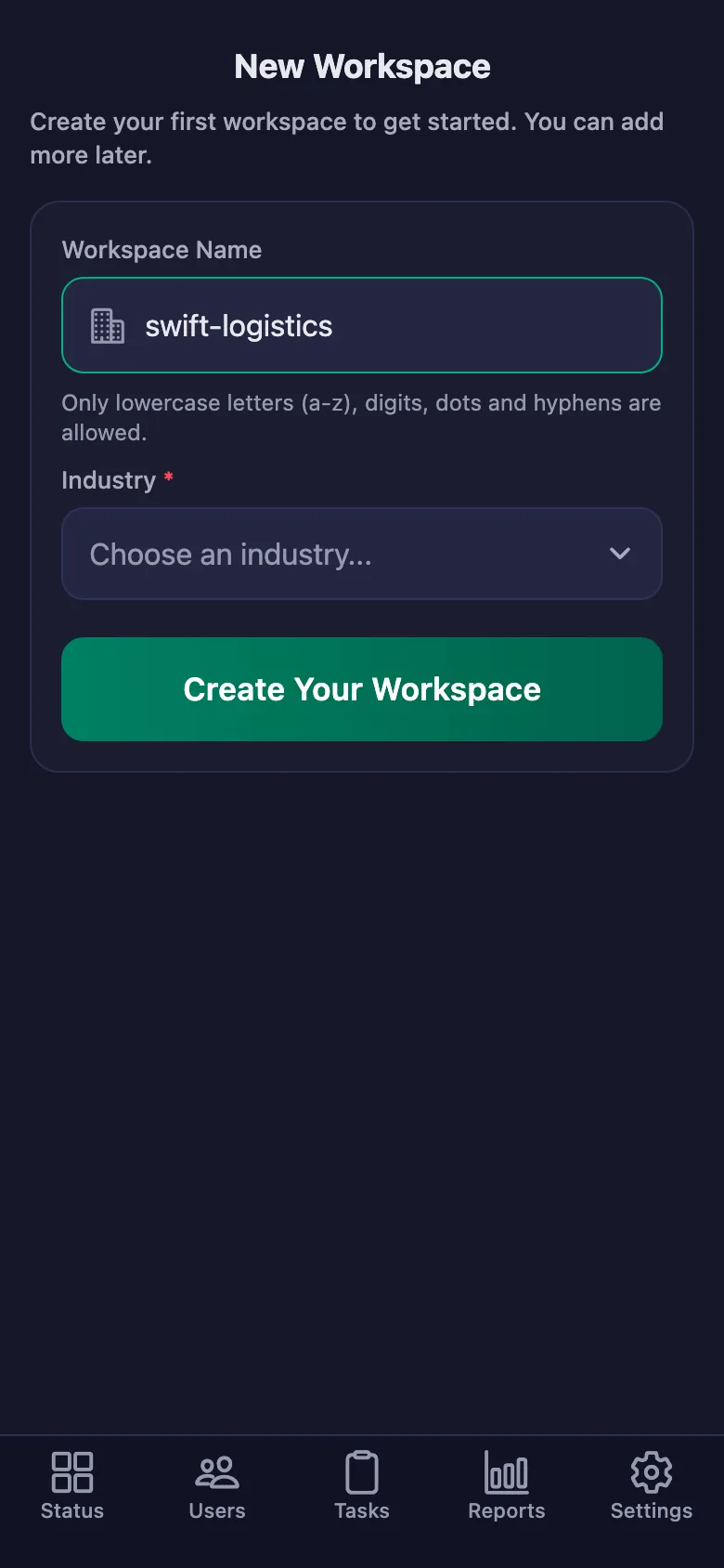 The name you give the workspace is also the code your team will enter.
