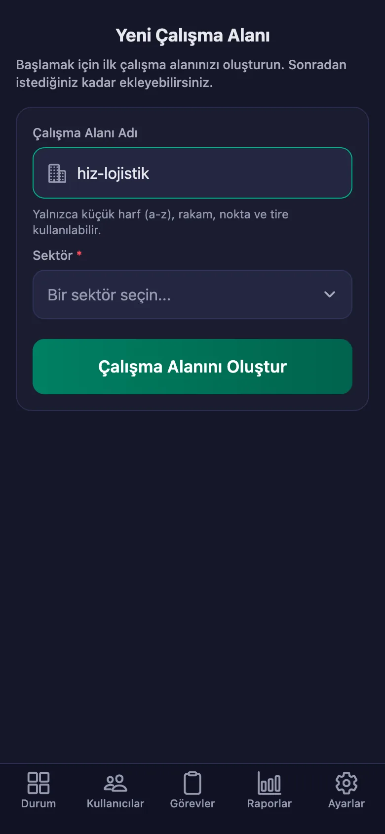 Alana verdiğiniz ad, ekibin gireceği kodun da kendisi.