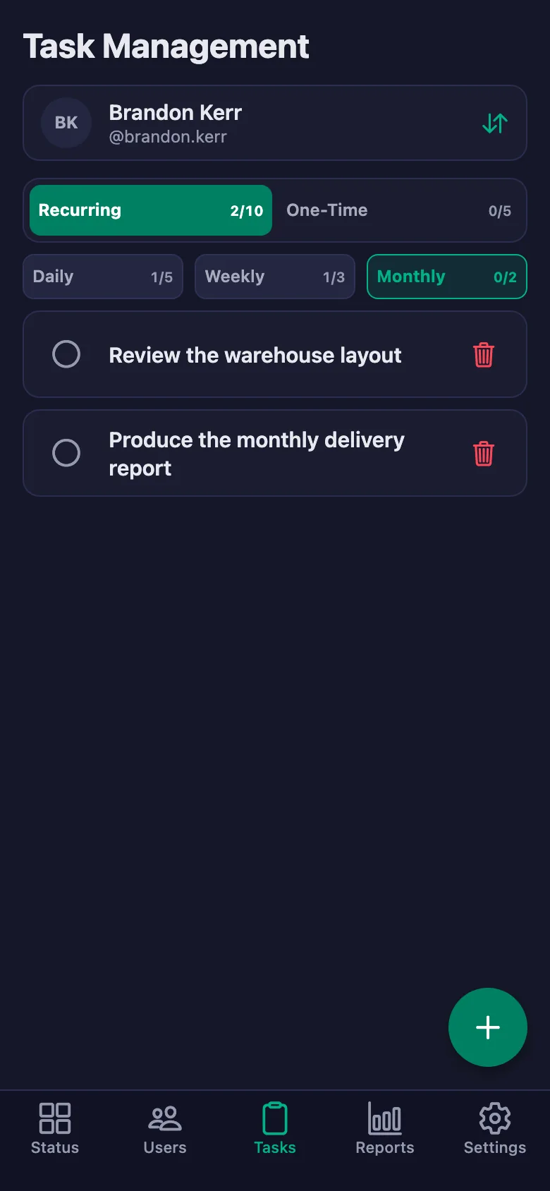 You add the vehicle and delivery checks one by one, and see your team's note in the same place.
