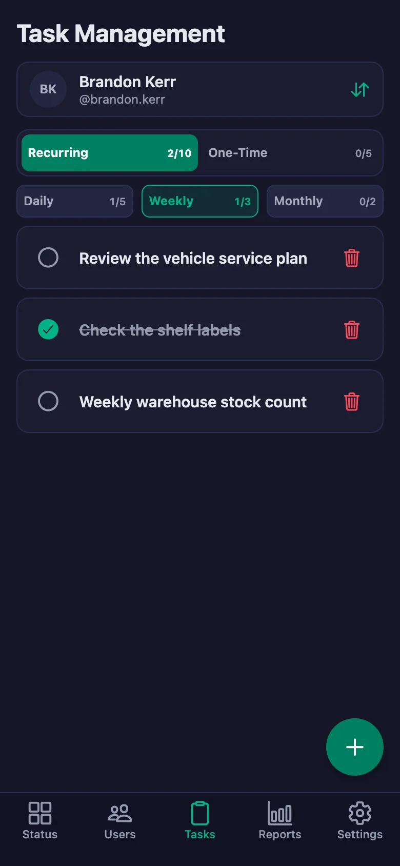 You add the vehicle and delivery checks one by one, and see your team's note in the same place.