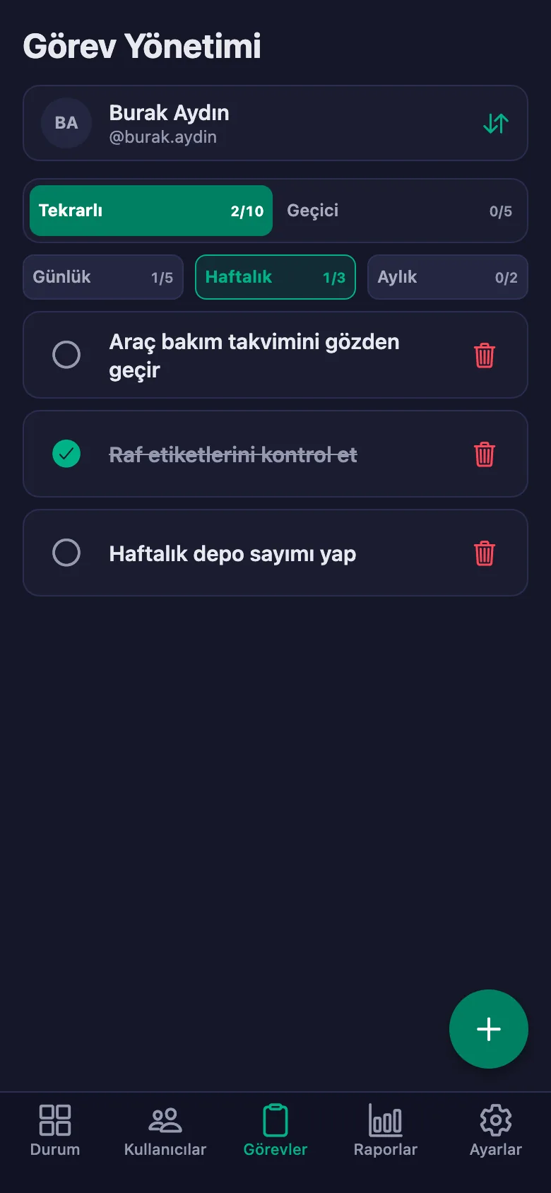Araç ve sevkiyat kontrollerini madde madde ekliyor, ekibin yazdığı notu aynı yerde görüyorsunuz.