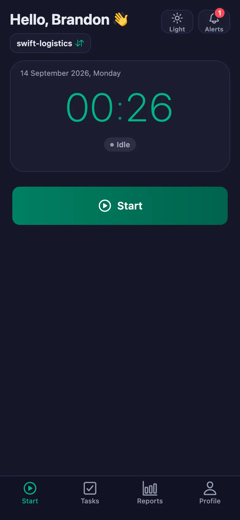 One tap; the timer starts running second by second.