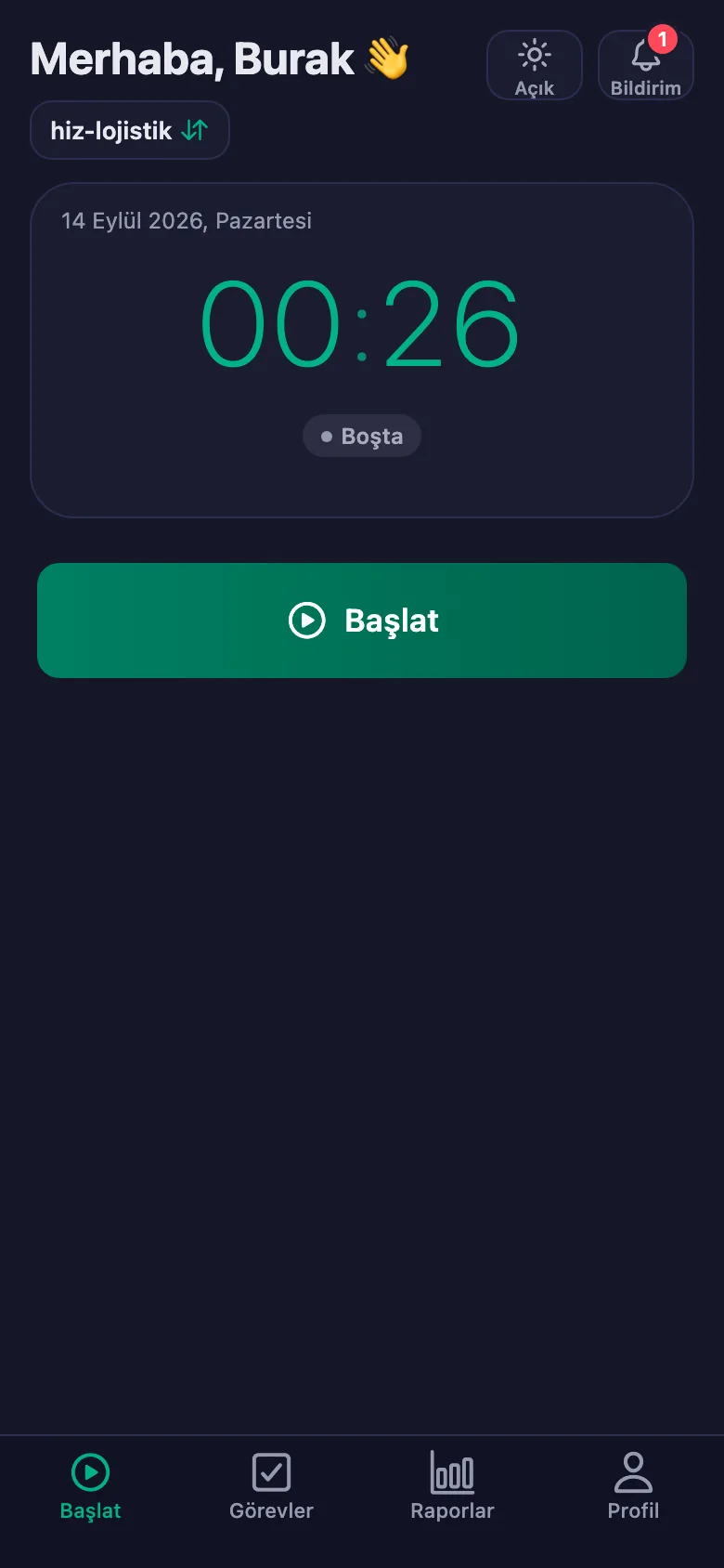 Tek dokunuş; süre saniye saniye işlemeye başlıyor.