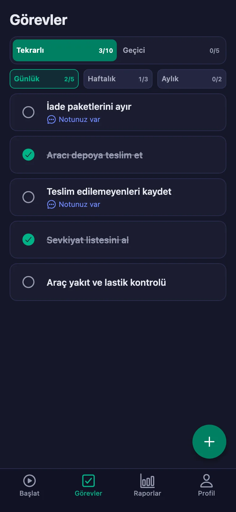Bekleyen kontrolünüz varsa telefonunuza bildirim düşüyor.