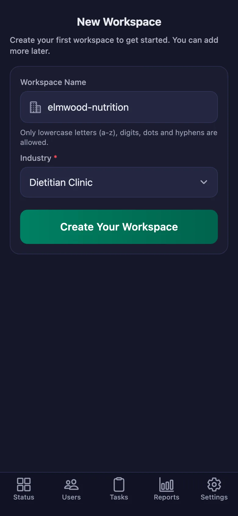 The name you give the workspace is also the code your clients will enter.