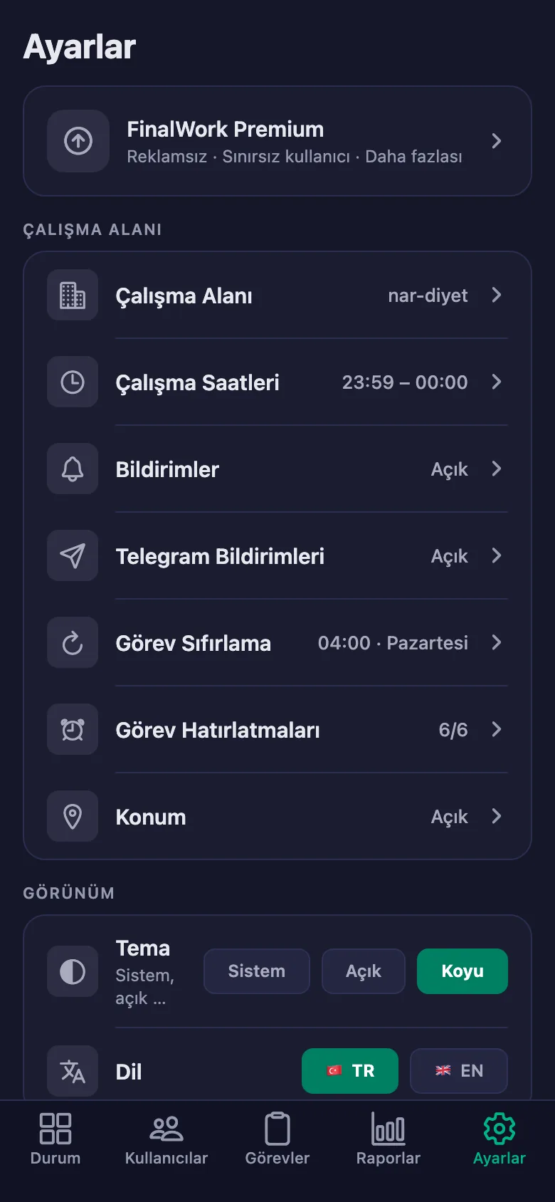 Günlük maddelerin sıfırlanma saatini ve haftalık, aylık günlerini siz seçiyorsunuz.