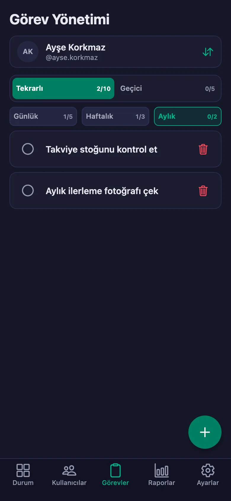 Öğünleri ve alışkanlıkları madde madde ekliyor, danışanın yazdığı notu aynı yerde görüyorsunuz.