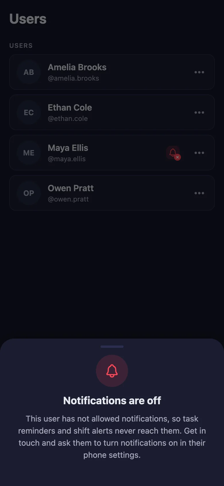 Reminders depend on notification permission; you can see who hasn't granted it.