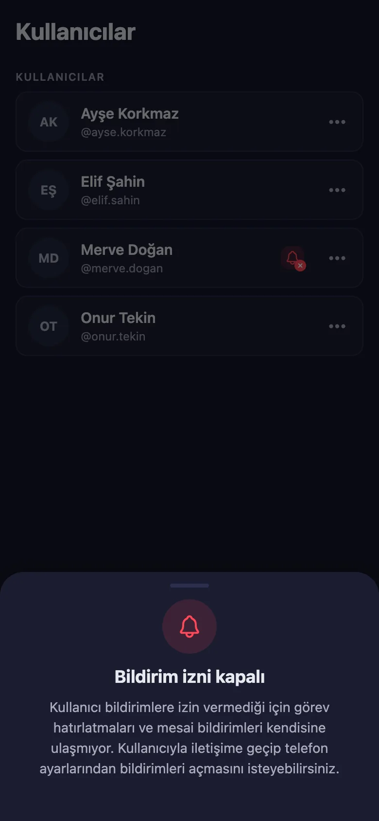 Hatırlatmanın ulaşması bildirim iznine bağlı; vermeyeni listede görüyorsunuz.