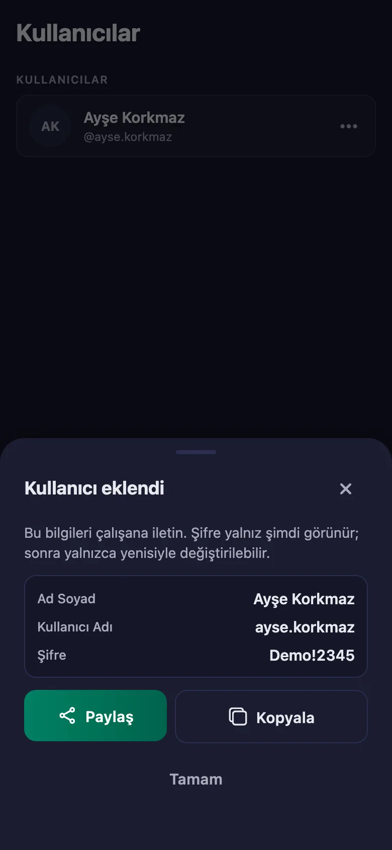 Her danışana kullanıcı adı ve şifre veriyorsunuz; hemen giriş yapabiliyorlar.