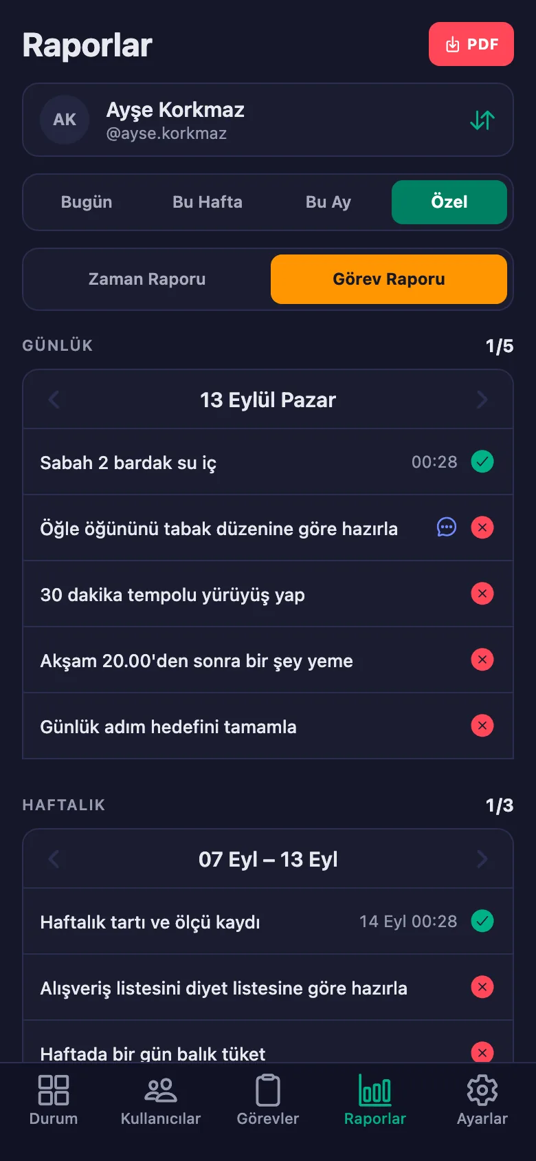 Gün, hafta, ay ya da kendi seçtiğiniz tarih aralığı.