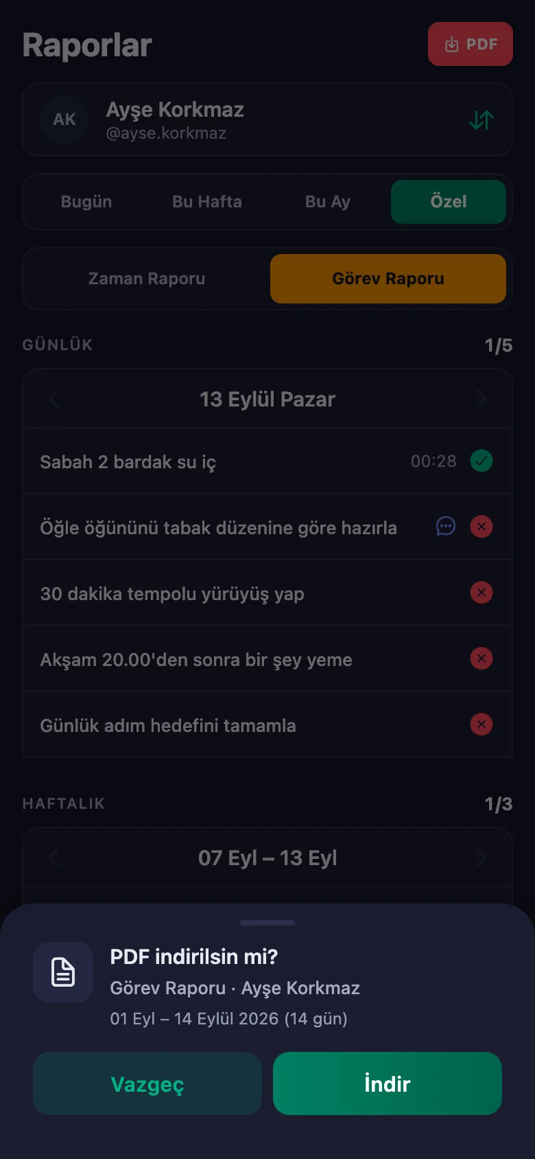Gün, hafta, ay ya da kendi seçtiğiniz tarih aralığı.