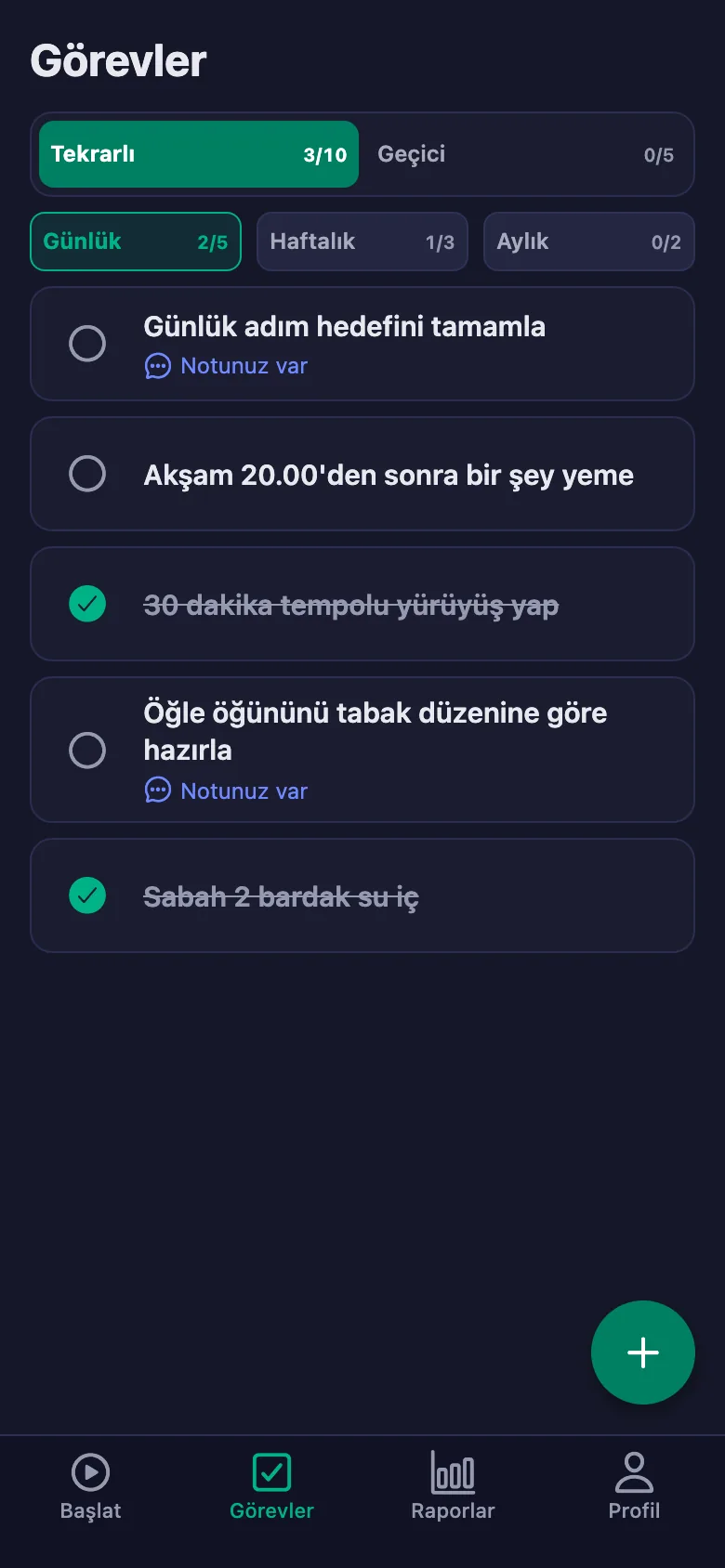 İşaretlenmemiş maddeniz varsa telefonunuza bildirim düşüyor.