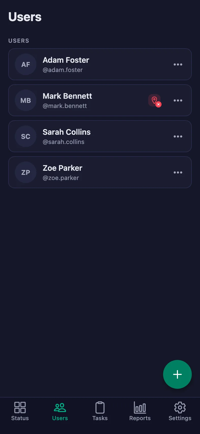 The team's live status; the timers run second by second.