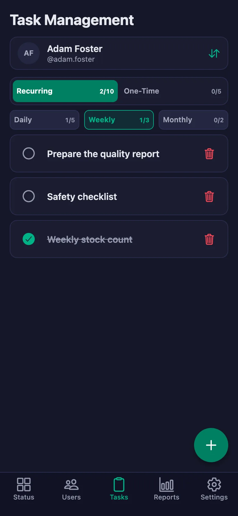 Daily, weekly, monthly and one-time tasks — to everyone at once if you like.