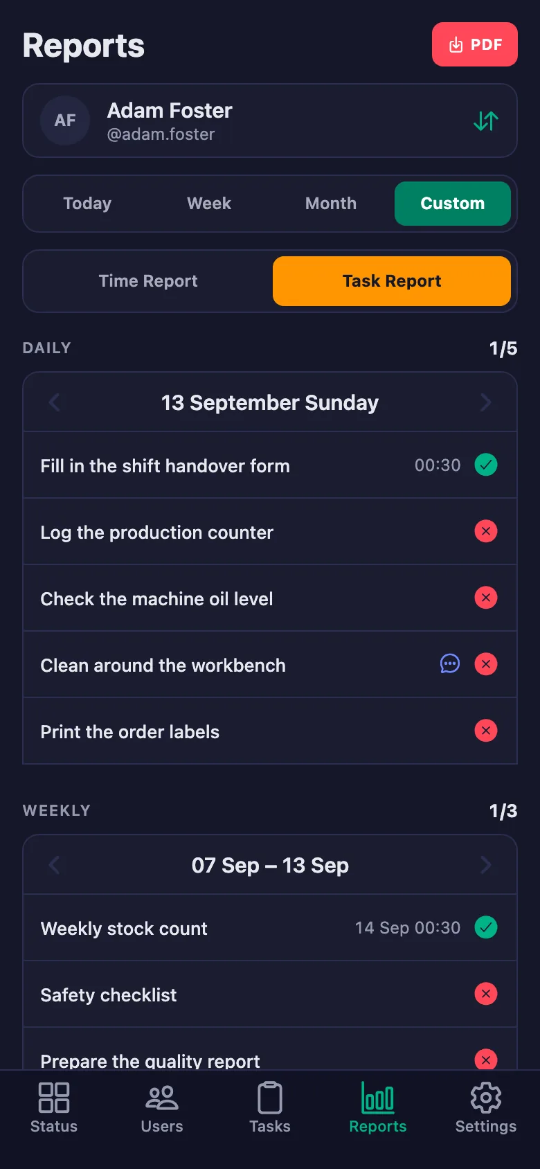A day, a week, a month or a date range you pick yourself.