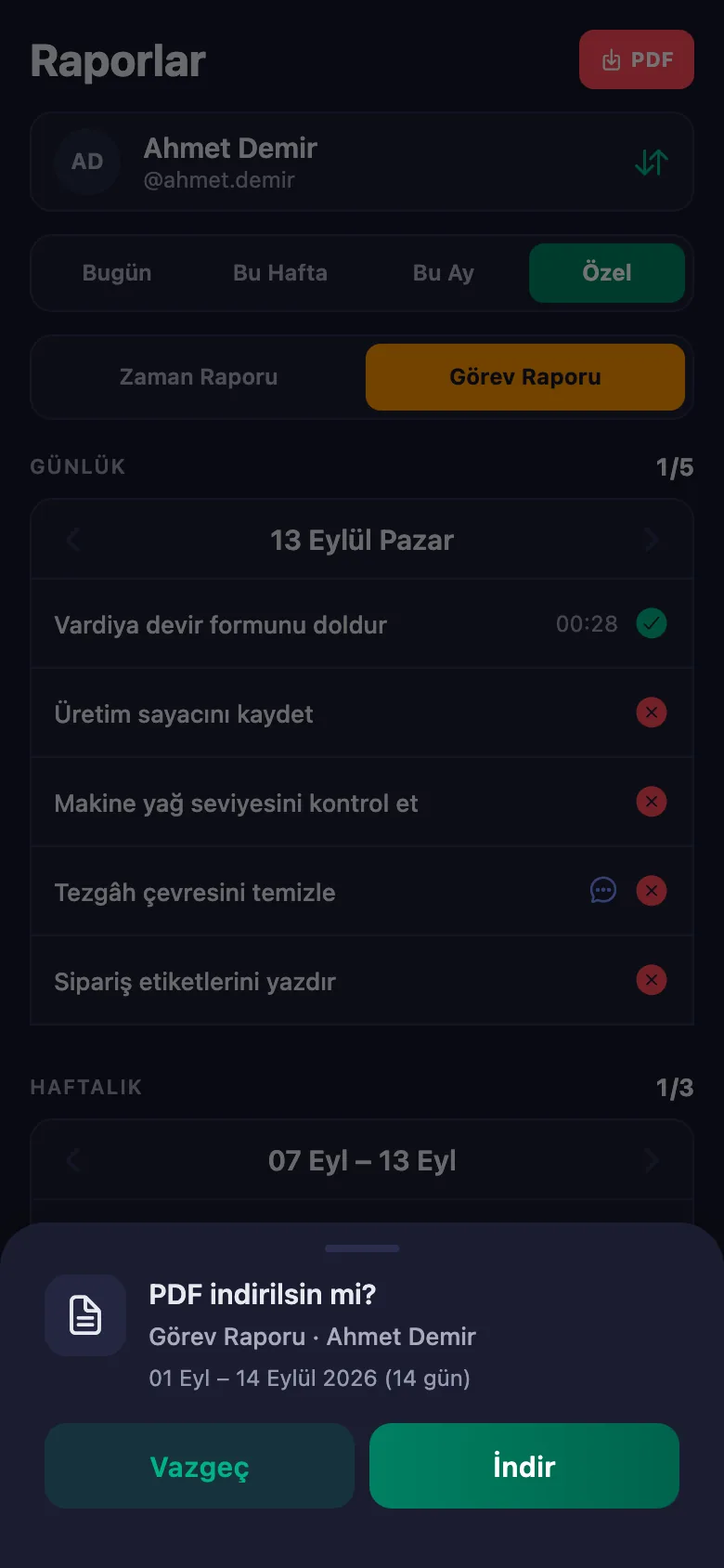 Gün, hafta, ay ya da kendi seçtiğiniz tarih aralığı.