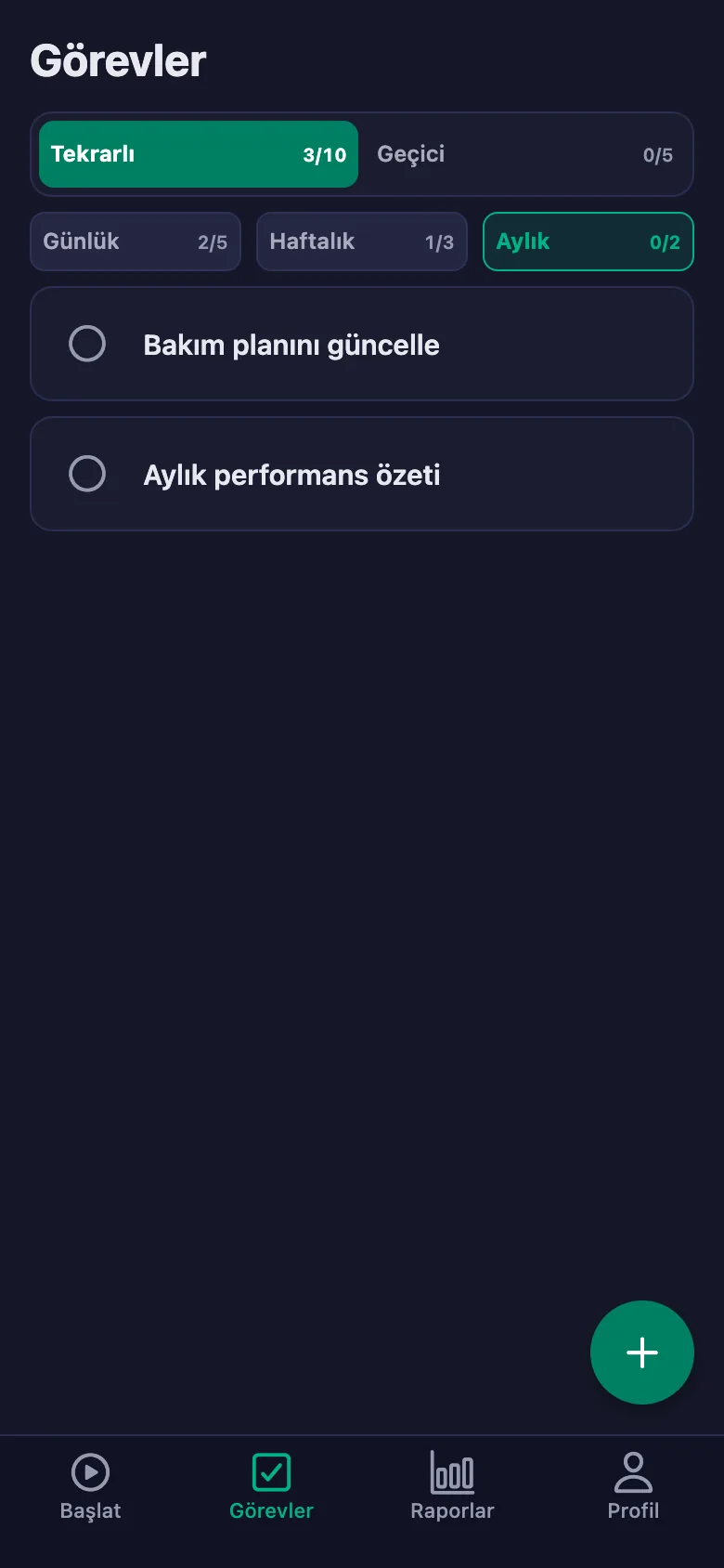 Günlük görevler her gün yeniden açılıyor.