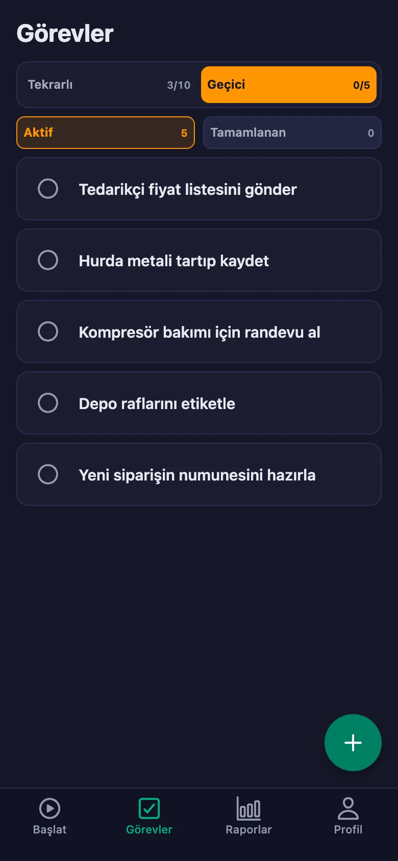 Günlük görevler her gün yeniden açılıyor.